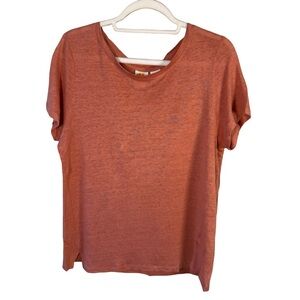 C&C California Burnt Orange Short Sleeve 100% Linen Tee Size L Minimalist